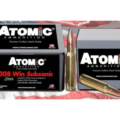 Atomic Ammunition Match Subsonic 308 Winchester Ammo 175 Grain Sierra MatchKing Jacketed Hollow Point Box of 100