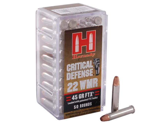 Hornady Critical Defense 22 Winchester Magnum Rimfire (WMR) Ammo 45 Grain Hornady FTX Polymer Tip For Sale for sale