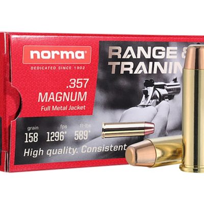 Norma Range & Training 357 Magnum Ammo 158 Grain Full Metal Jacket 500 rounds For Sale